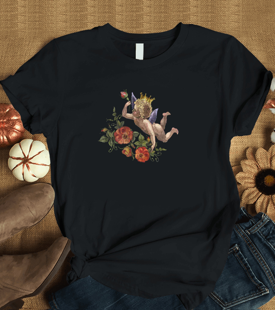 Blessed Machine Operator Cherub with Crown and Flowers T-Shirt