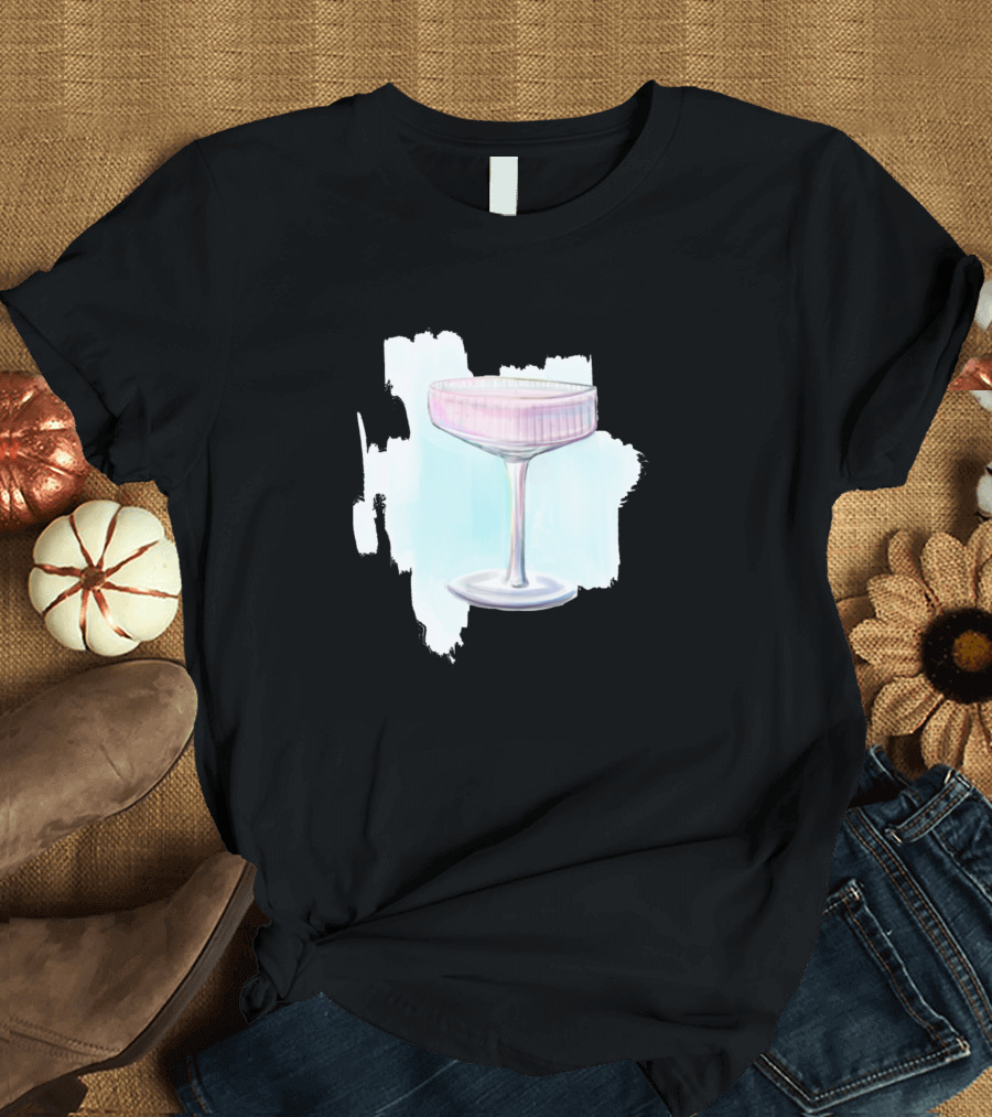 Champagne Coupe Illustration Black Canvas T-Shirt