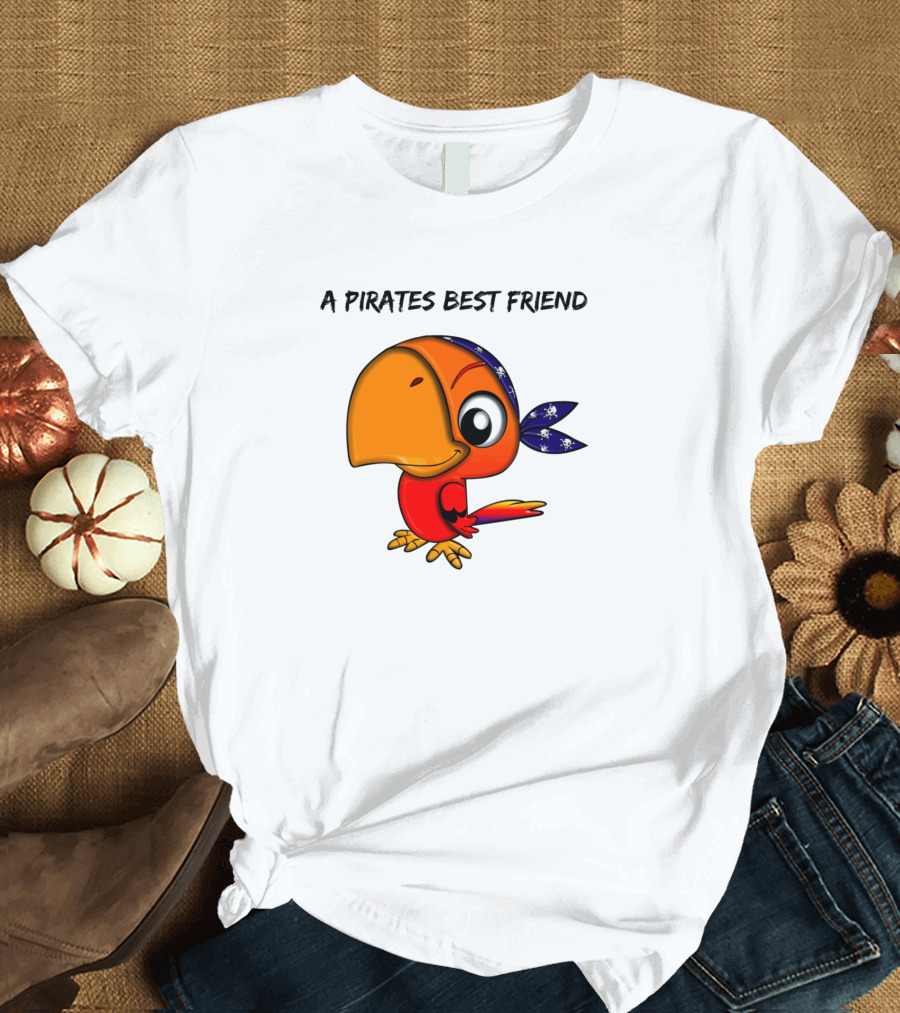 A Pirates Best Friend Cartoon Parrot with Skull Bandana T-Shirt