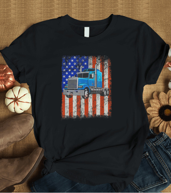 T-Shirt: American Flag Blue Truck Driver Proud Trucker 303 T-Shirt American Flag Blue Truck Driver Proud Trucker 303 T-Shirt