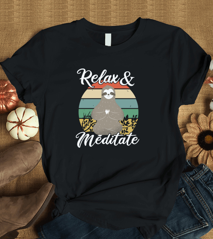 Relax and Meditate Sloth Vintage Retro Yoga Meditation T-Shirt