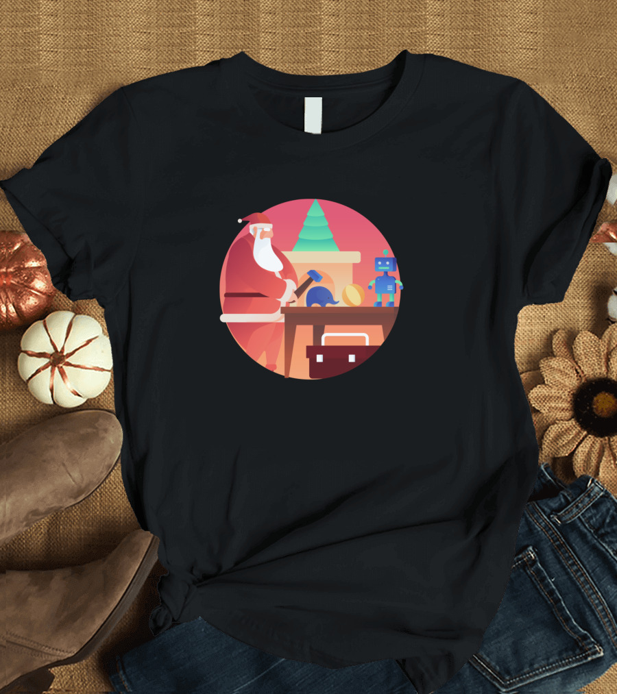 Snata Claus Workshop Robot Christmas Toy Builder T-Shirt