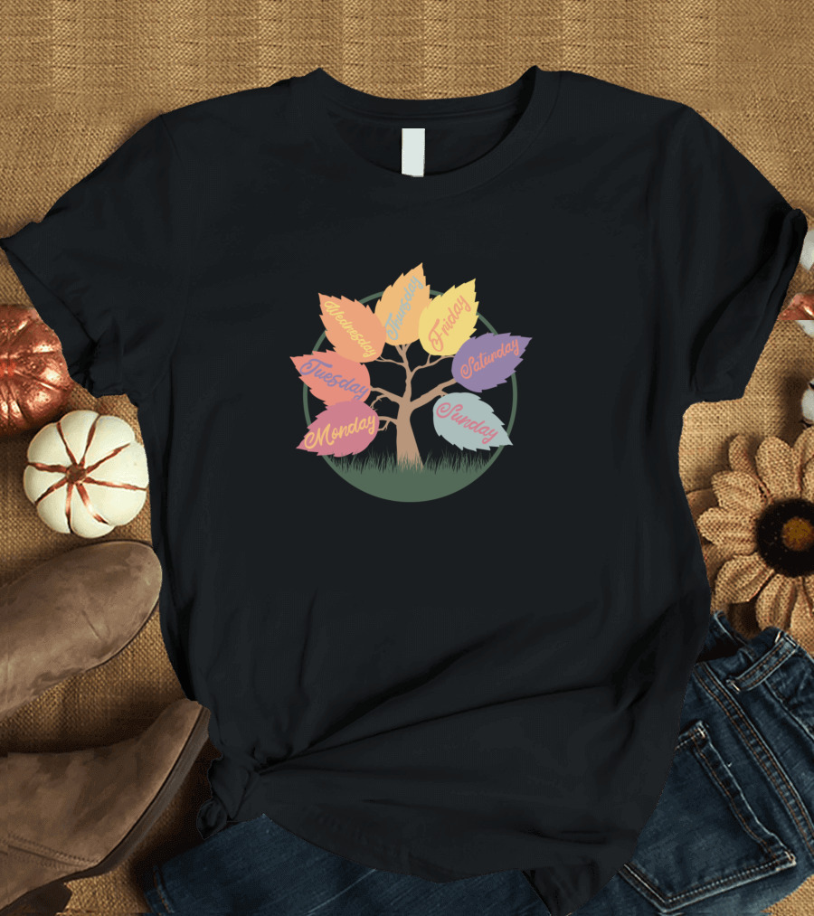 Wochen Baum Tree with Days of the Week Leaves Monday to Sunday T-Shirt