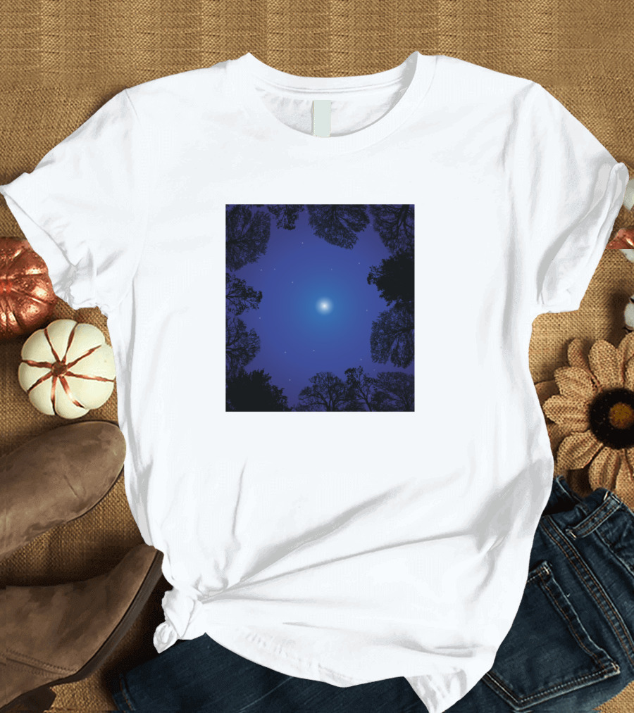 Beautiful Night Sky Surrounded by Silhouetted Trees T-Shirt