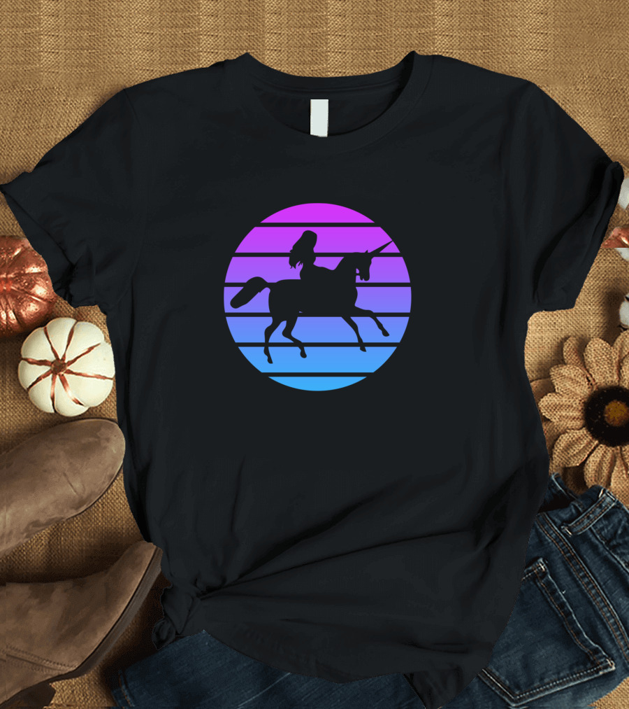 Girls Rider Hobby Unicorn Vintage Sunset T-Shirt