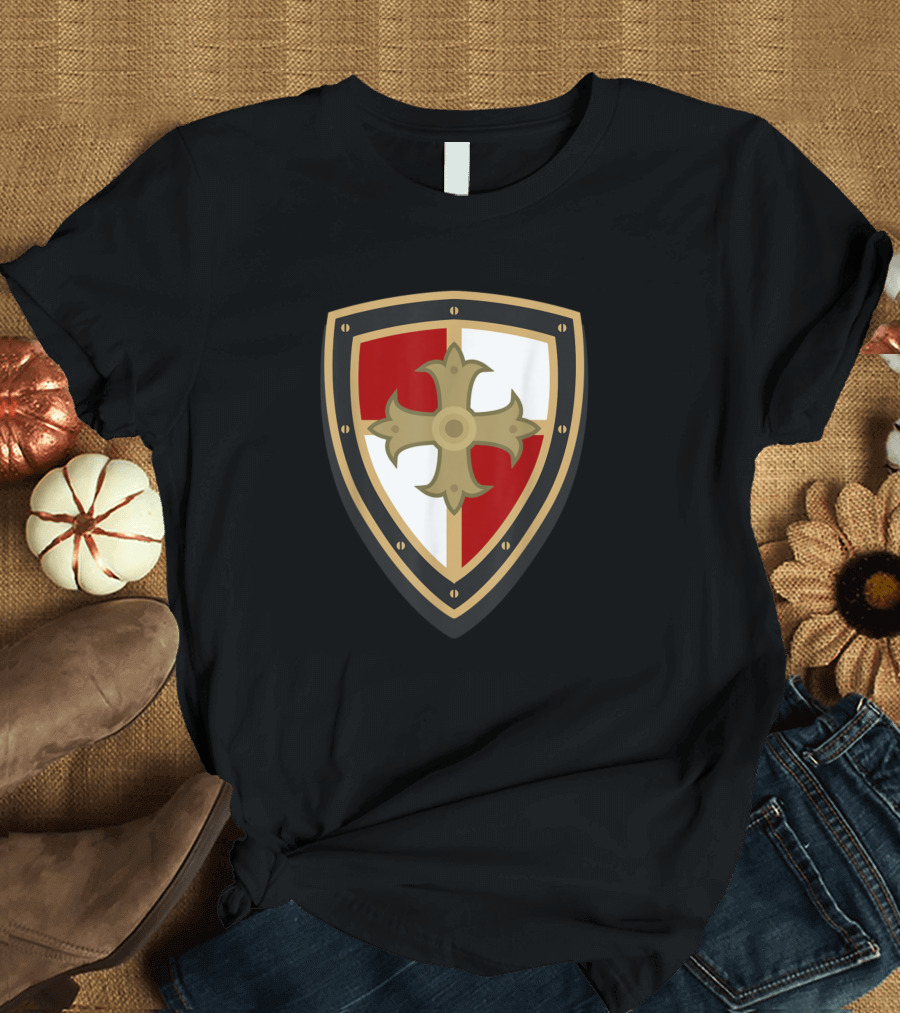Medieval Knighidea Shield with Cross Emblem Design Renaissance Tunic T-Shirt