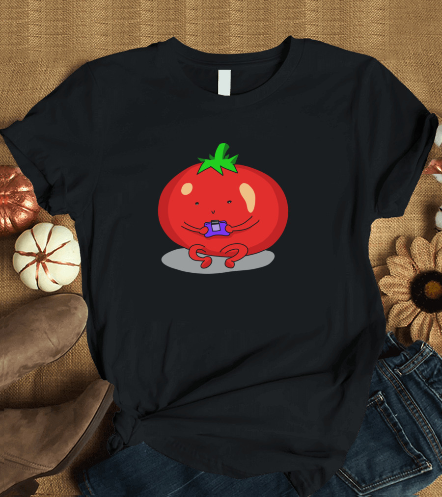 Tomato Holding Gaming Controller Adorable Character T-Shirt