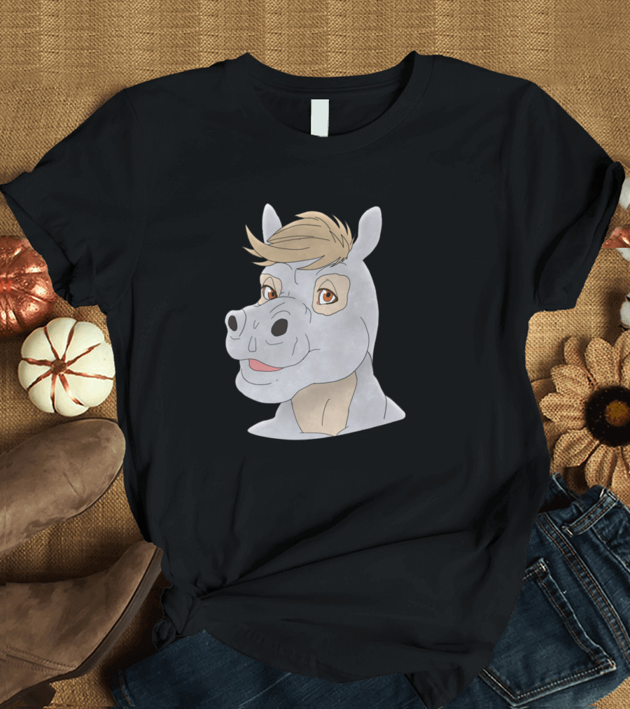 Anthro Hippopotamus Face Illustration with Brown Hair and Orange Eyes T-Shirt