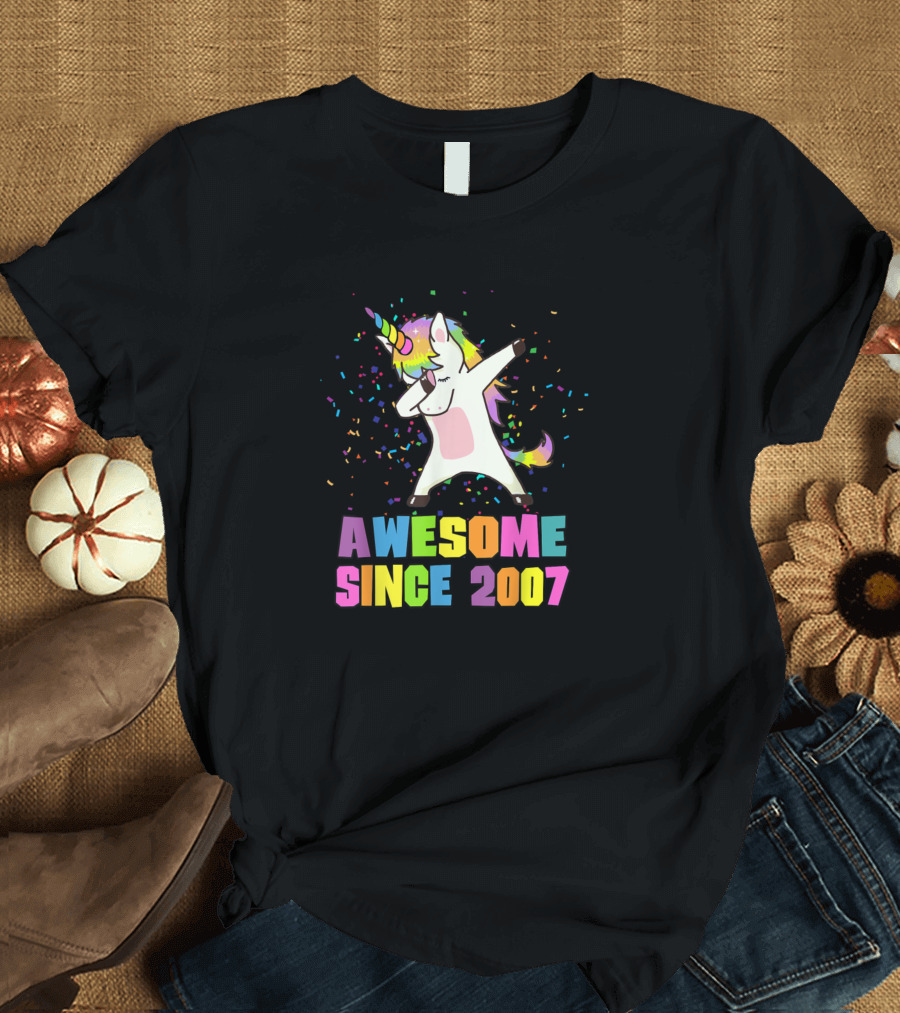 Dabbing Rainbow Unicorn Awesome Since 2007 T-Shirt