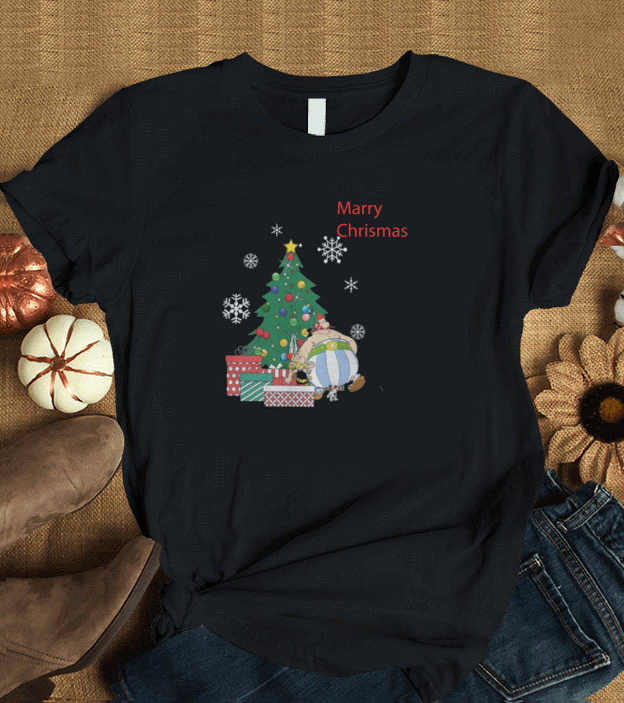 Marry Chrismas Christmas Tree Cartoon Snowflakes T-Shirt