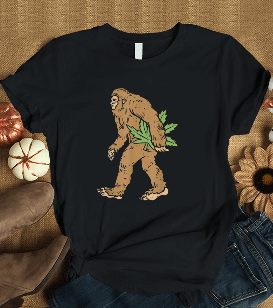 Bigfoot Carrying Weed Leaf Funny Cannabis T-Shirt