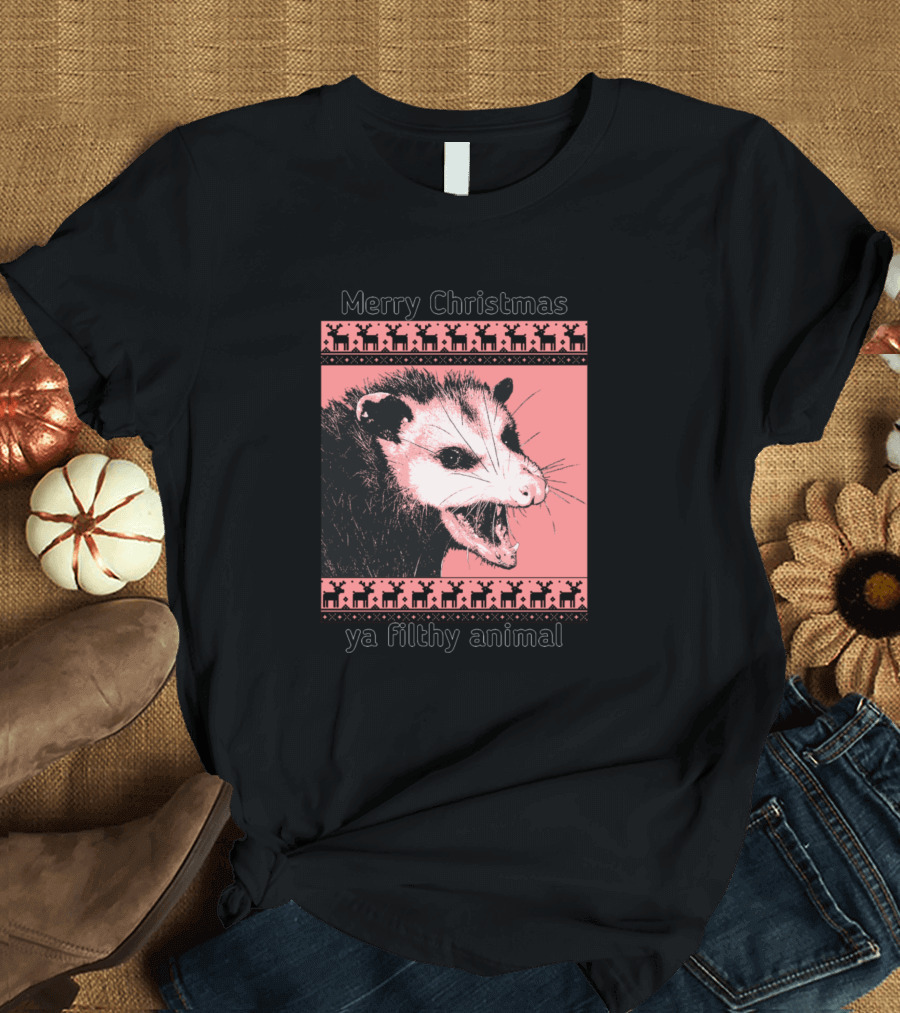Merry Christmas Ya Filthy Animal Possum Reindeer T-Shirt