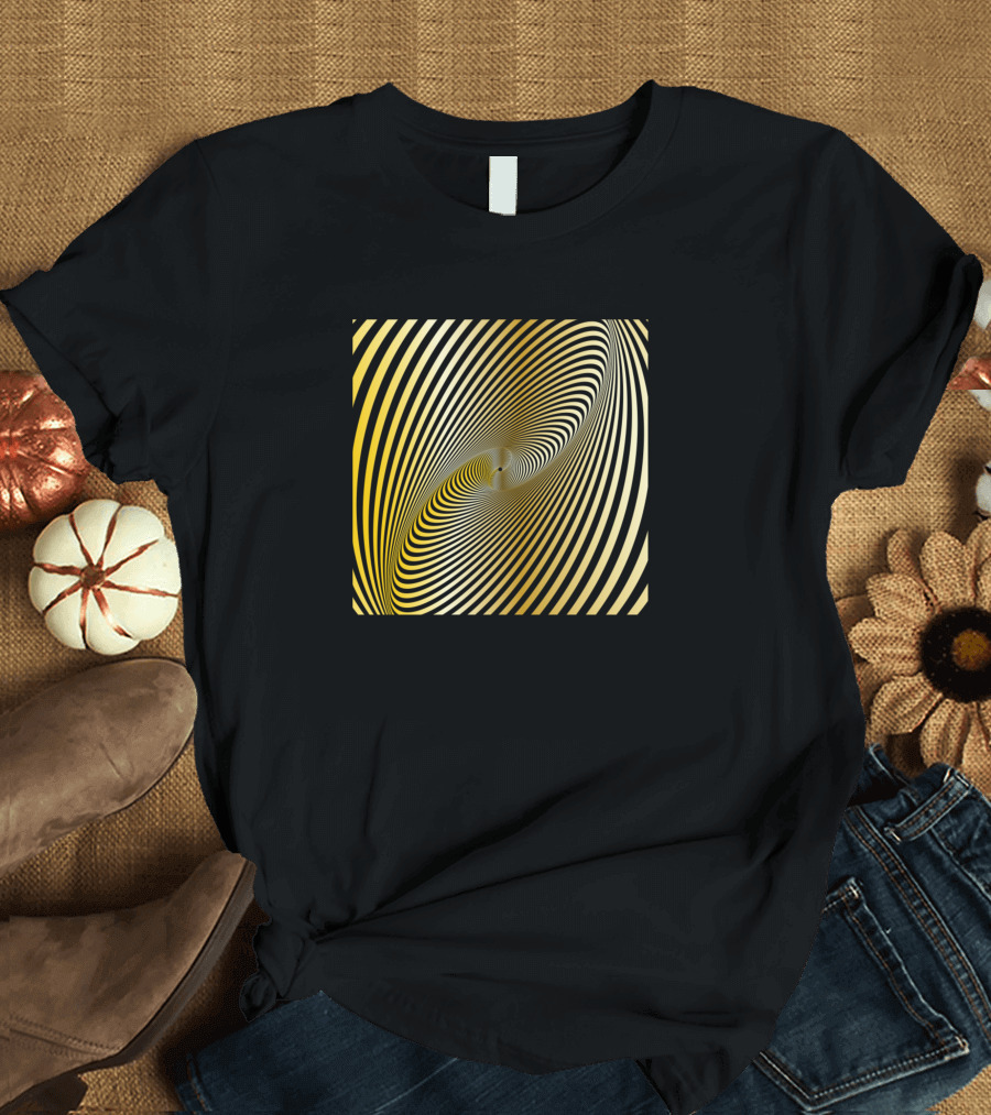 Circular Optical Yellow Spiral Illusion T-Shirt