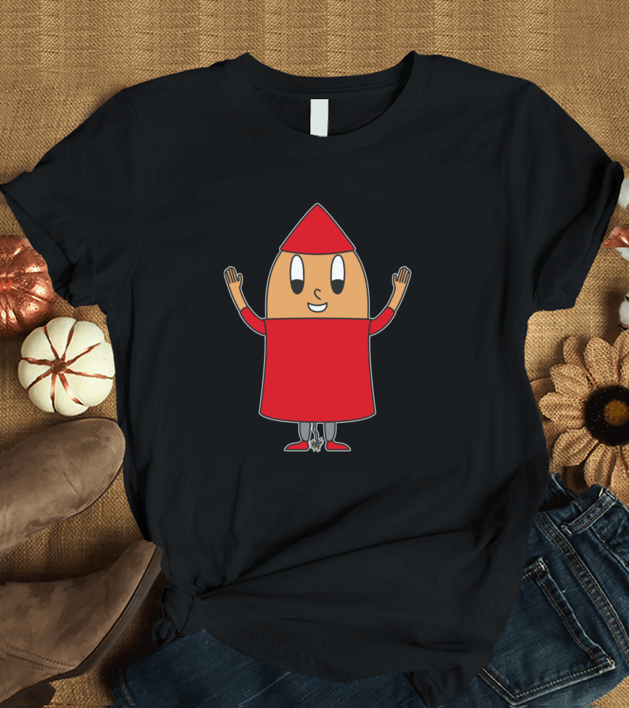 Firework Rocket Egg Character in Red and Black T-Shirt