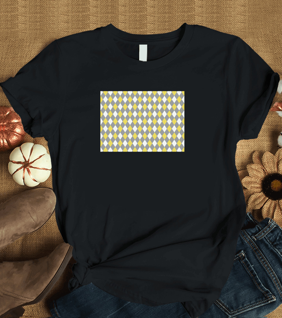 Illuminating Argyle Pattern in Yellow and Gray T-Shirt