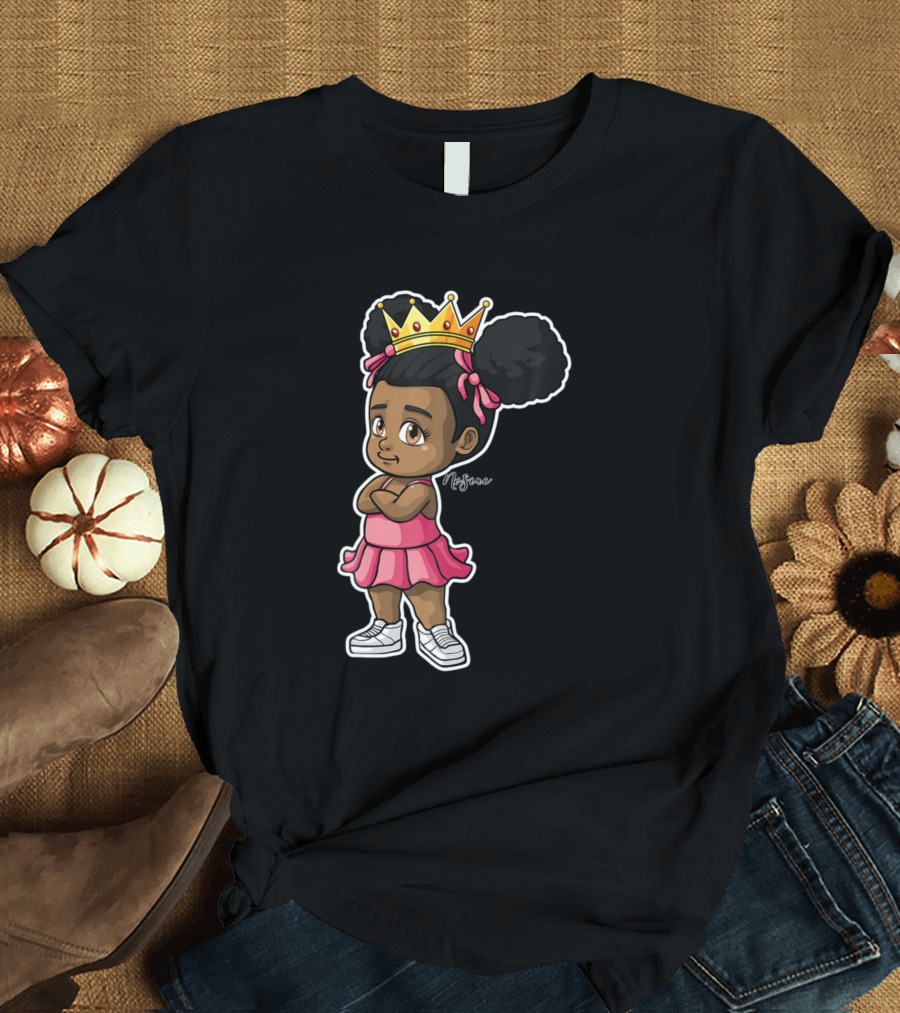 Melanin Black Baby Girl with Crown by Nosiac in Pink Dress and Sneakers T-Shirt