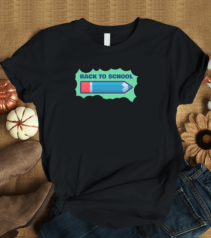 Back to School Pencil Icon on Green Comic Background T-Shirt