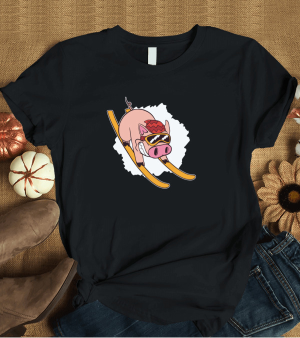 T-Shirt: Funny Skiing Pig with Goggles and Red Hat Skiing Downhill T-Shirt Funny Skiing Pig with Goggles and Red Hat Skiing Downhill T-Shirt