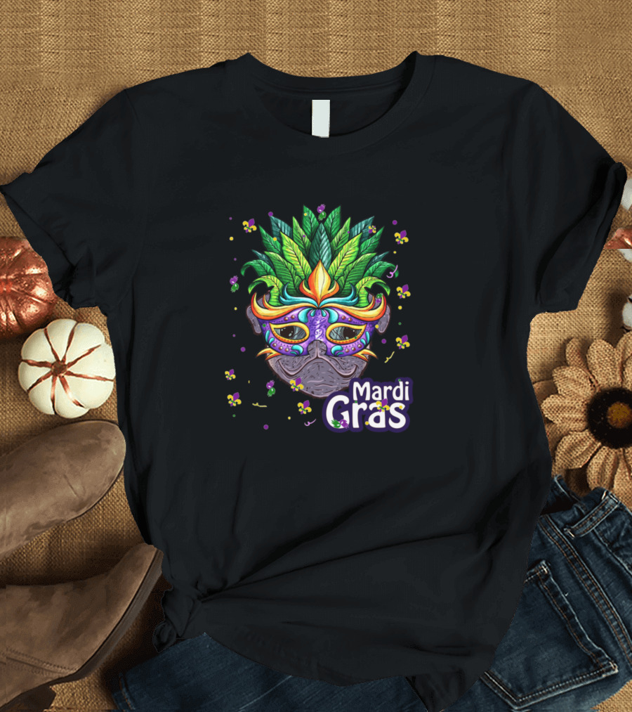 Mardi Gras Pittbull Vintage Funny Celebration Mask T-Shirt