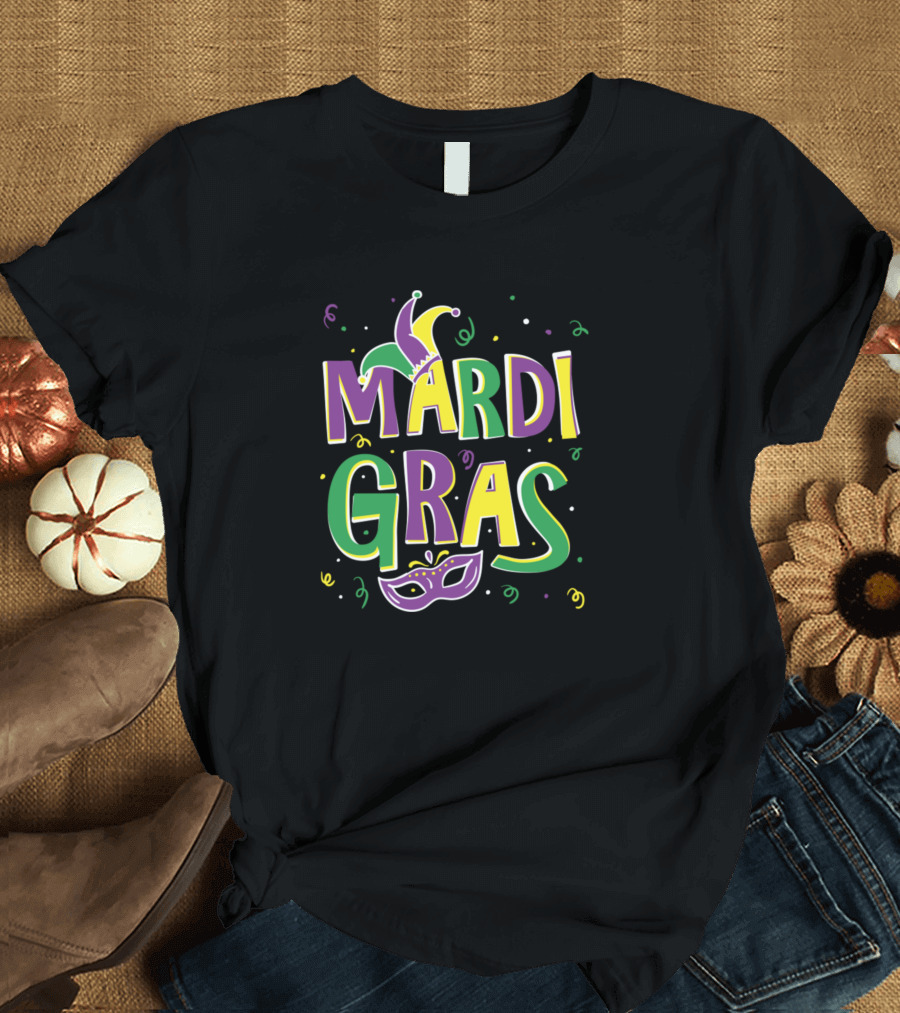 Mardi Gras Party Jester Hat Mask T-Shirt