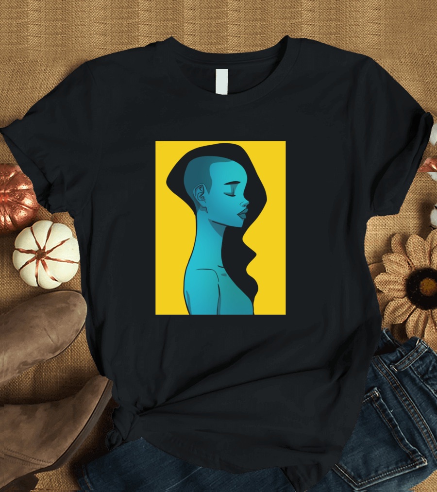 Melanin District Blue Figure Art Yellow Background T-Shirt