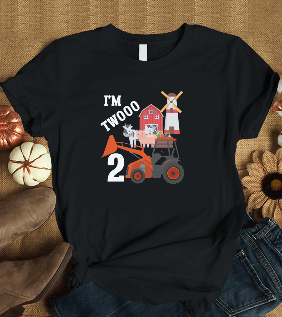 I'm Twooo 2Nd Birthday Kid Farm Tractor Lover 2 Year Old T-Shirt