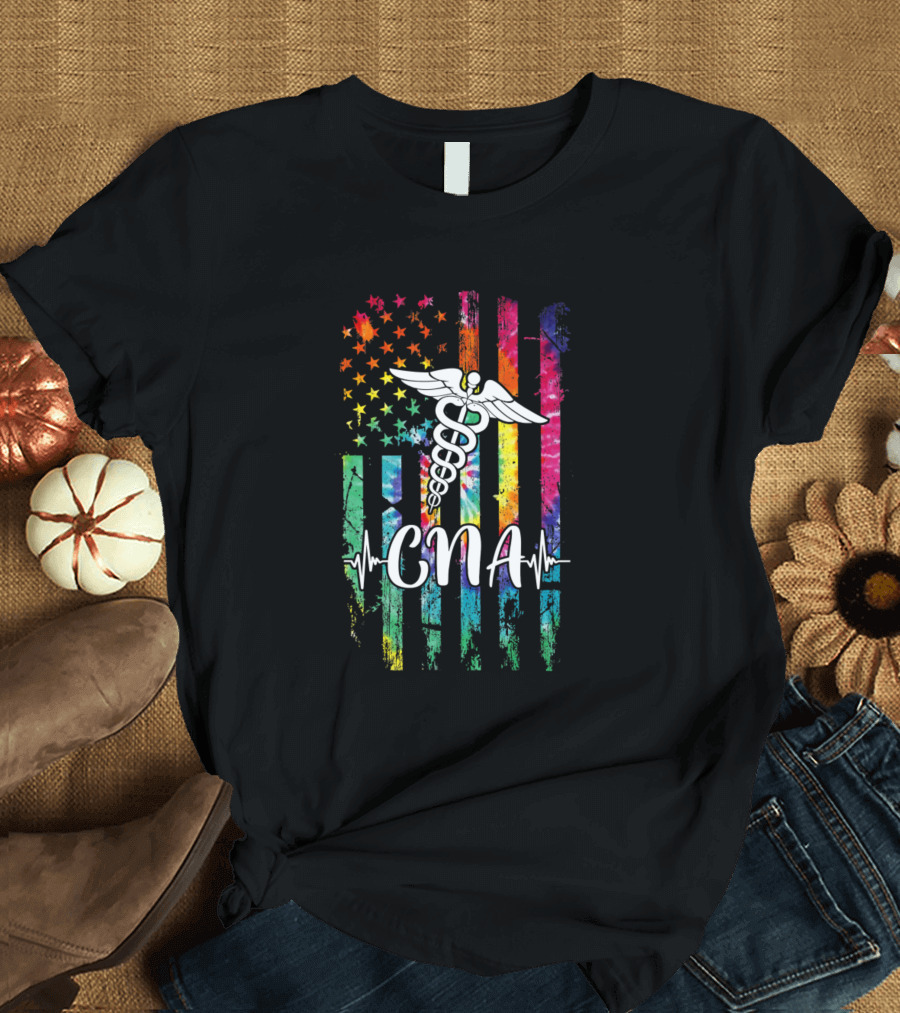 American USA Flag CNA Star Caduceus Rainbow T-Shirt