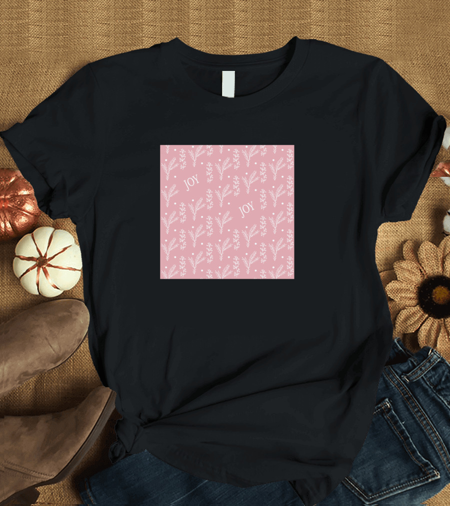 Joyful Christmas Seamless Pink White T-Shirt