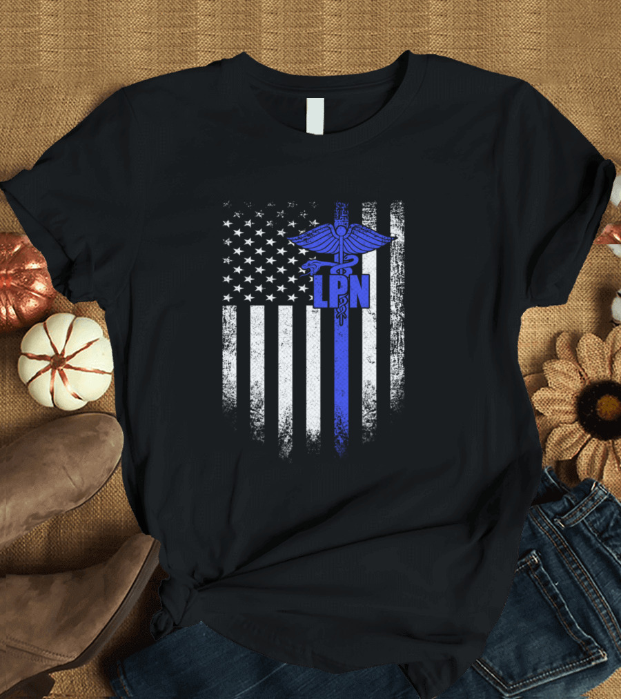 Vintage USA LPN Licensed Practical Nurse American Flag Medical Caduceus T-Shirt