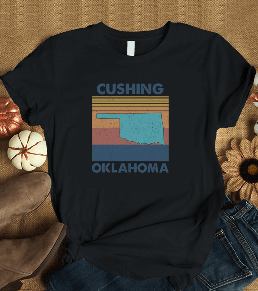 Cushing Oklahoma Retro Style Map with Stripes T-Shirt
