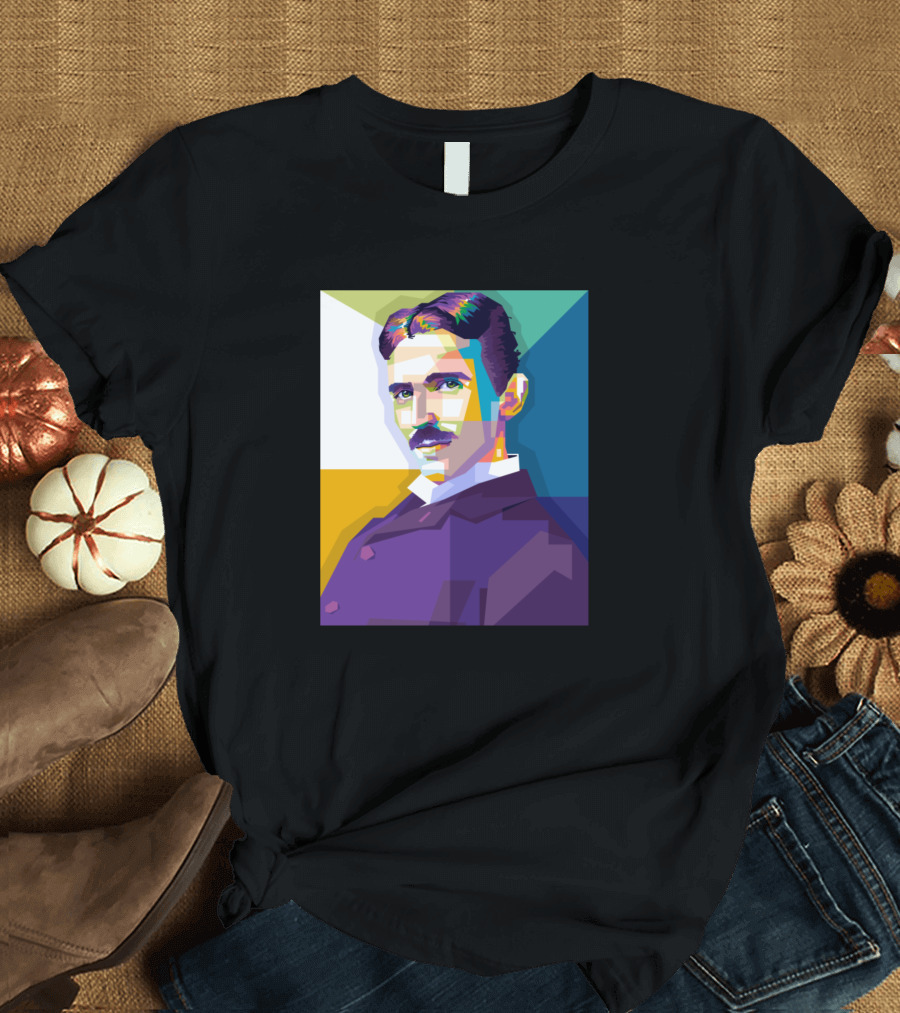 Nikola Tesla Colorful Geometric T-Shirt