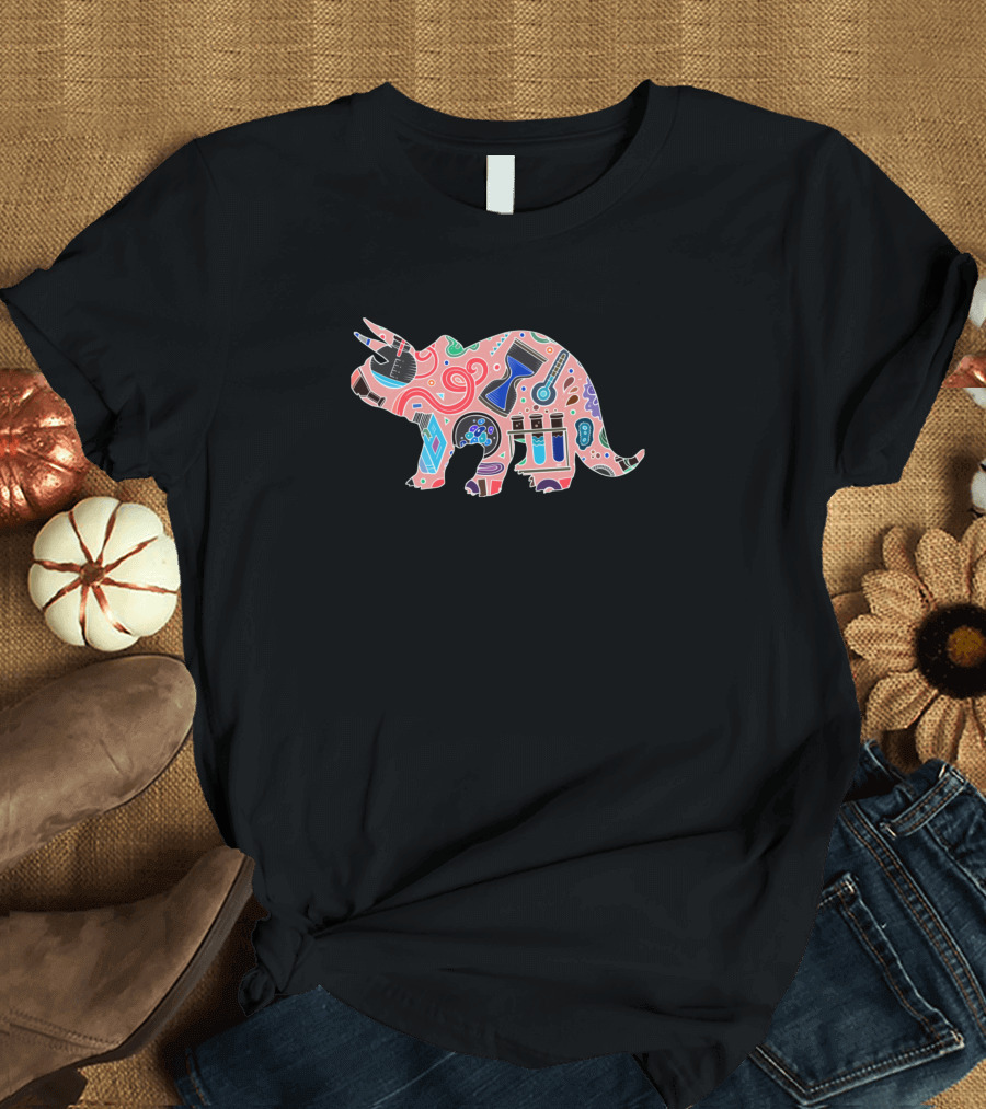 Triceratops Dinosaur Colorful Abstract T-Shirt
