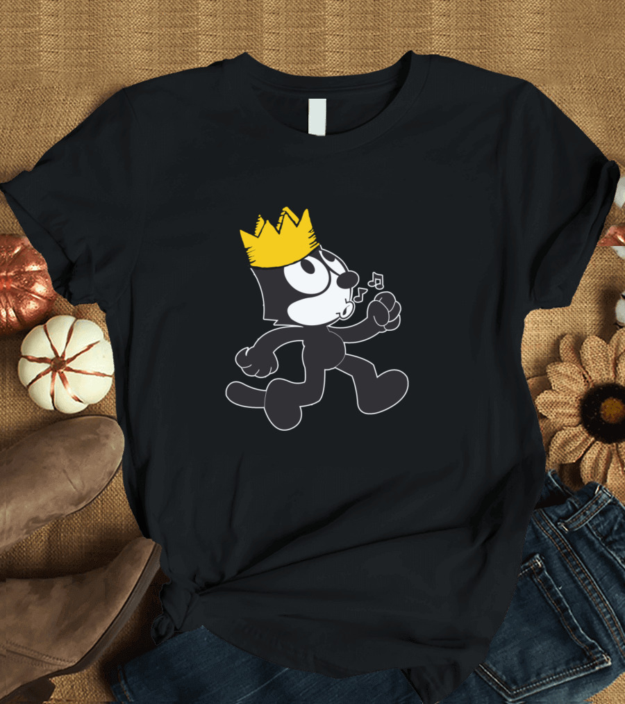 Felix the Cat Wearing a Crown and Whistling T-Shirt