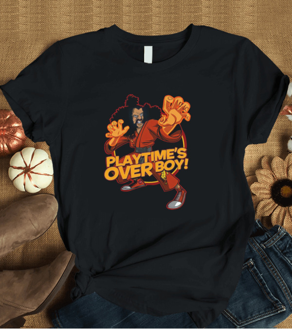 T-Shirt: Playtime's Over Boy Kung Fu Martial Arts Character in Red Outfit with Afro T-Shirt Playtime's Over Boy Kung Fu Martial Arts Character in Red Outfit with Afro T-Shirt