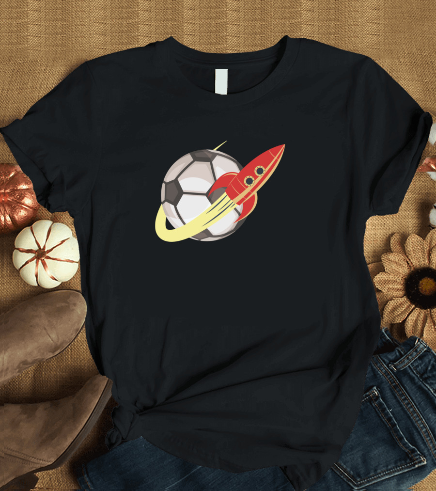Rocket Orbiting Soccer Ball Planet T-Shirt