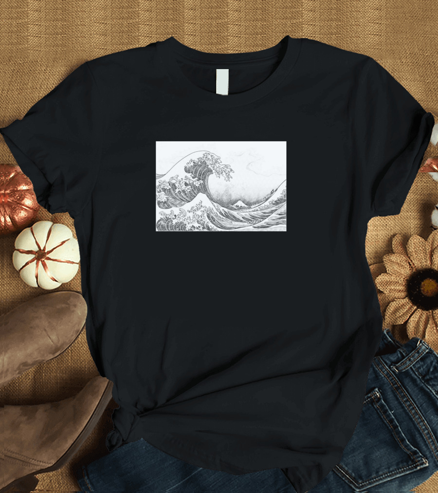 The Great Wave Off Kanagawa Black and White Pencil Sketch Classic T-Shirt