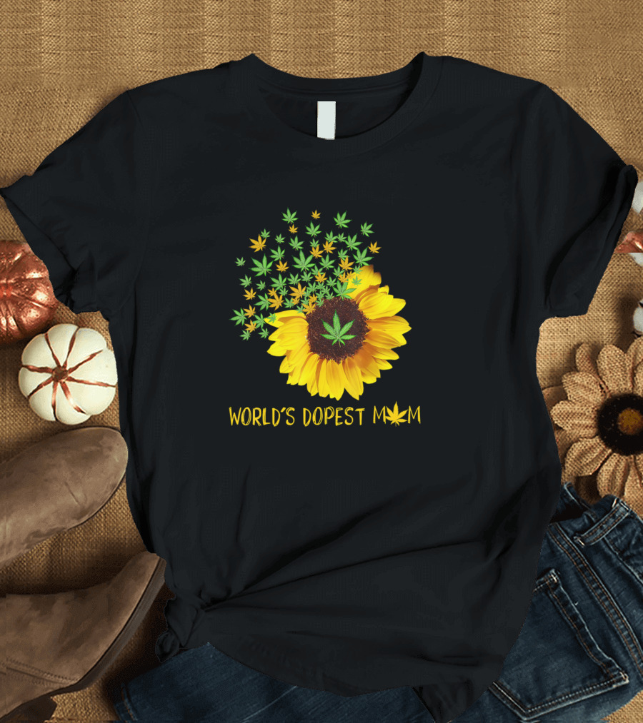 World's Dopest Mom Sunflower Cannabis Weed Leaf T-Shirt