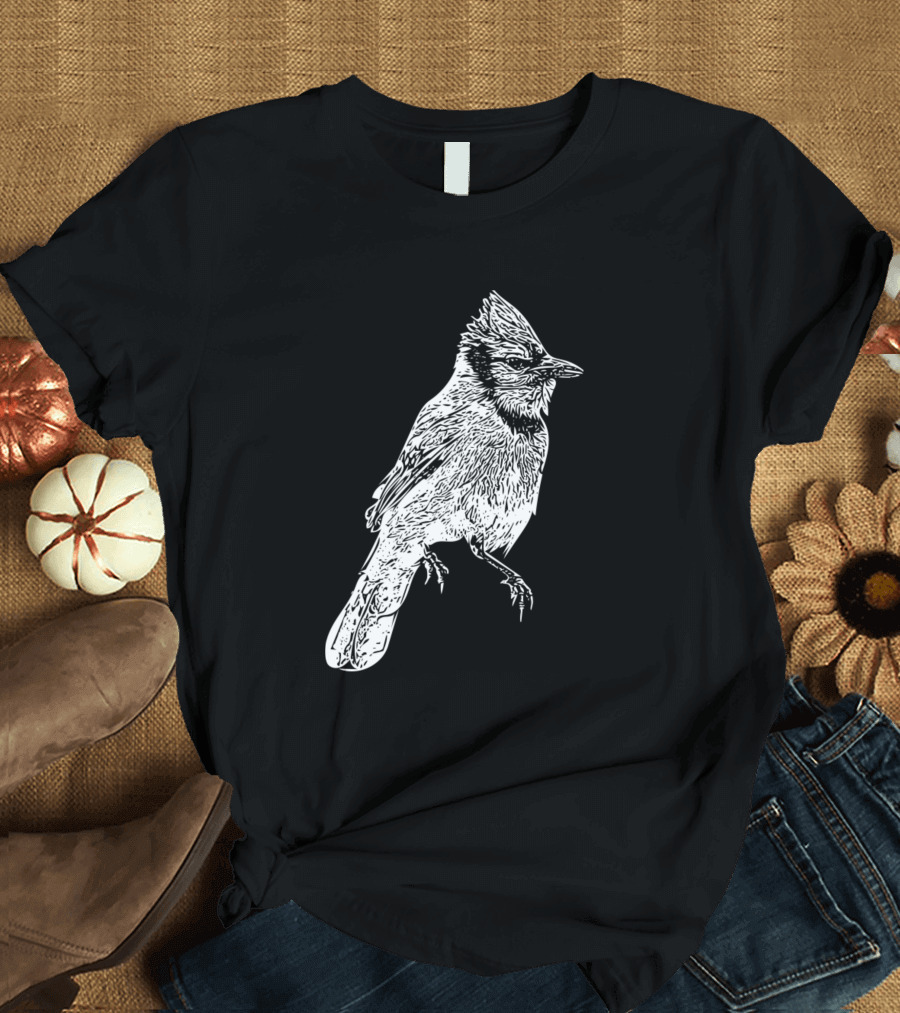 Blue Jay White Bird Sketch T-Shirt