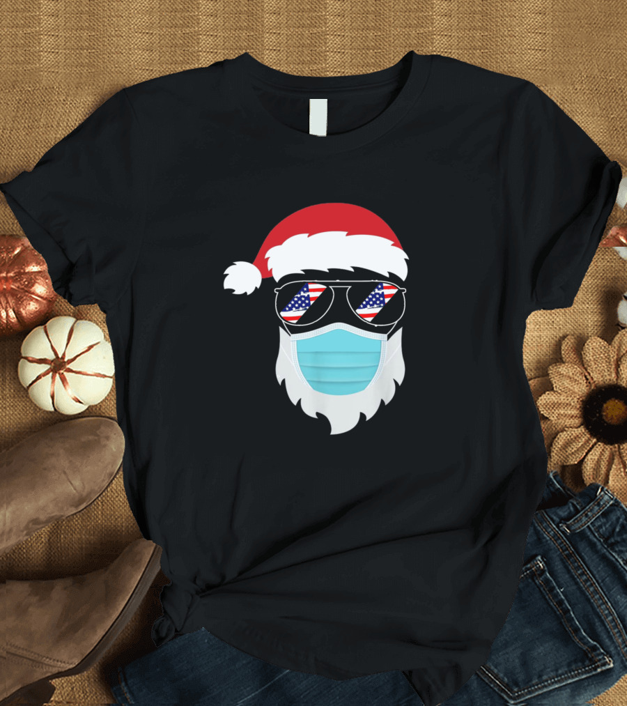 Santa Lover Masked with American Flag Sunglasses T-Shirt