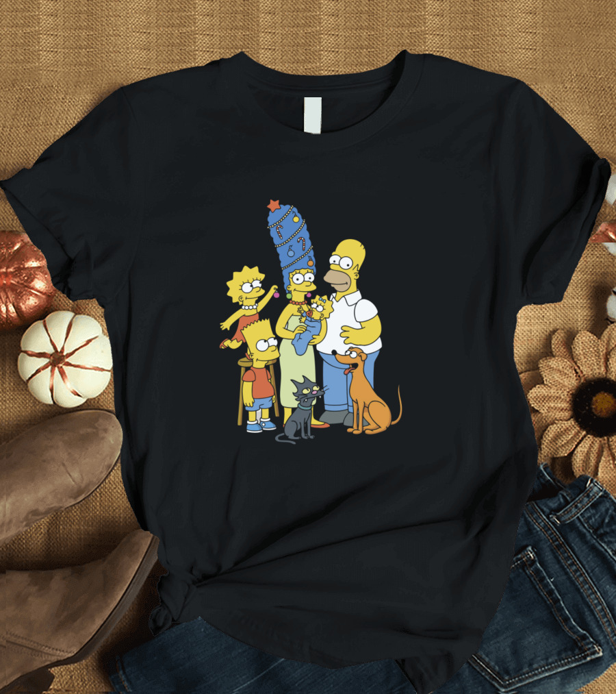 Simpsons Family Christmas with Cat and Dog T-Shirt