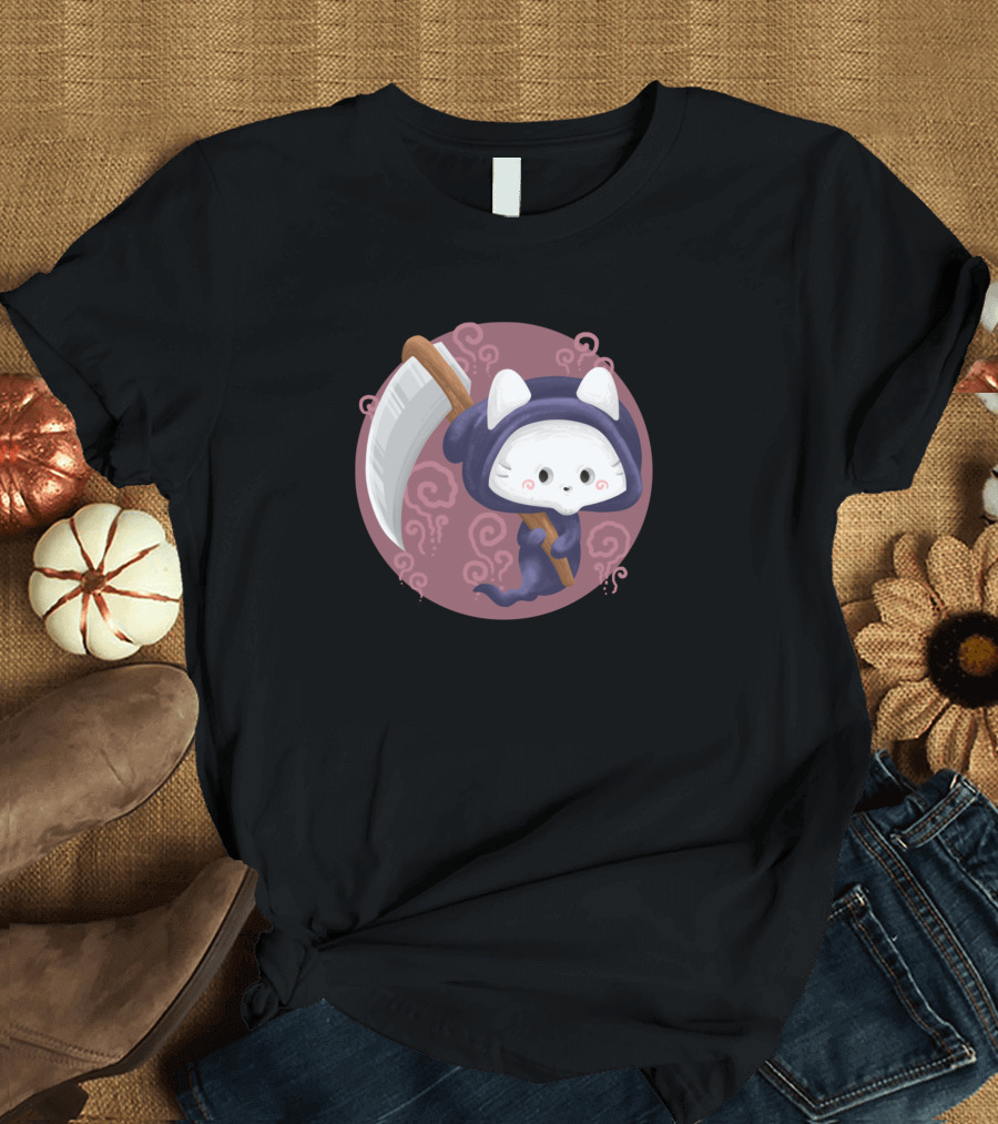 Cat Reaper Cute Kitten Grim Scythe Mystic Pastel T-Shirt