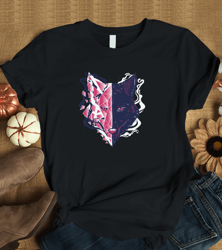 Crystallized Wolf Head with Geometric Smoke Elements T-Shirt