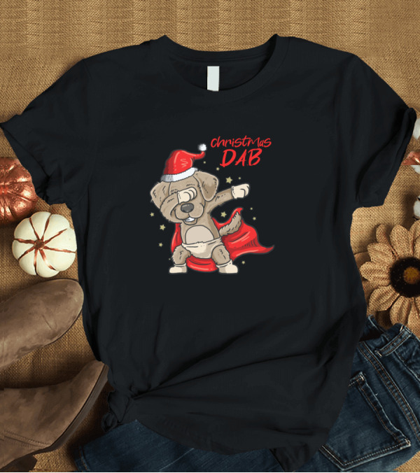 T-Shirt: Christmas Dab Dabbing Dog in Santa Hat with Red Cape T-Shirt Christmas Dab Dabbing Dog in Santa Hat with Red Cape T-Shirt
