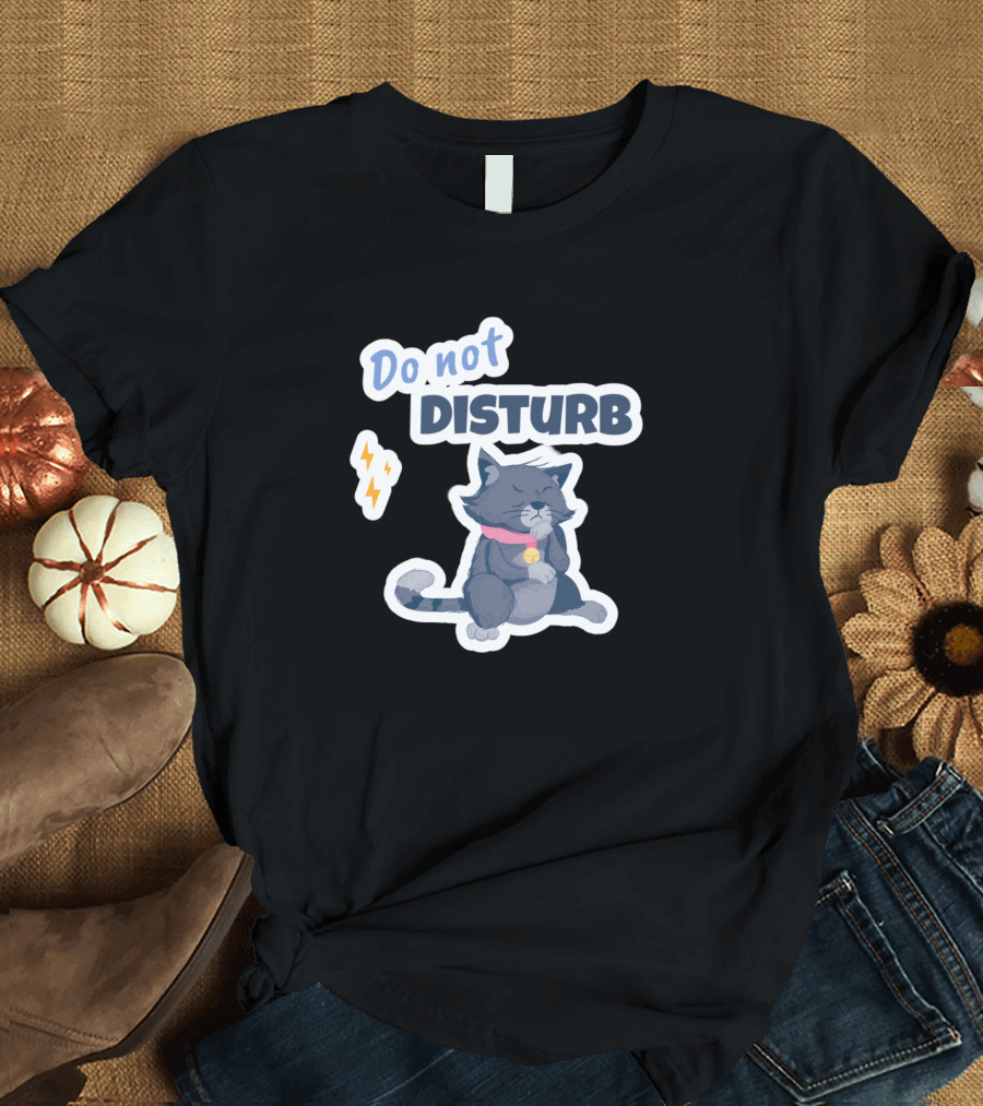 Do Not Disturb Cat with Ice Cream and Lightning Bolt T-Shirt