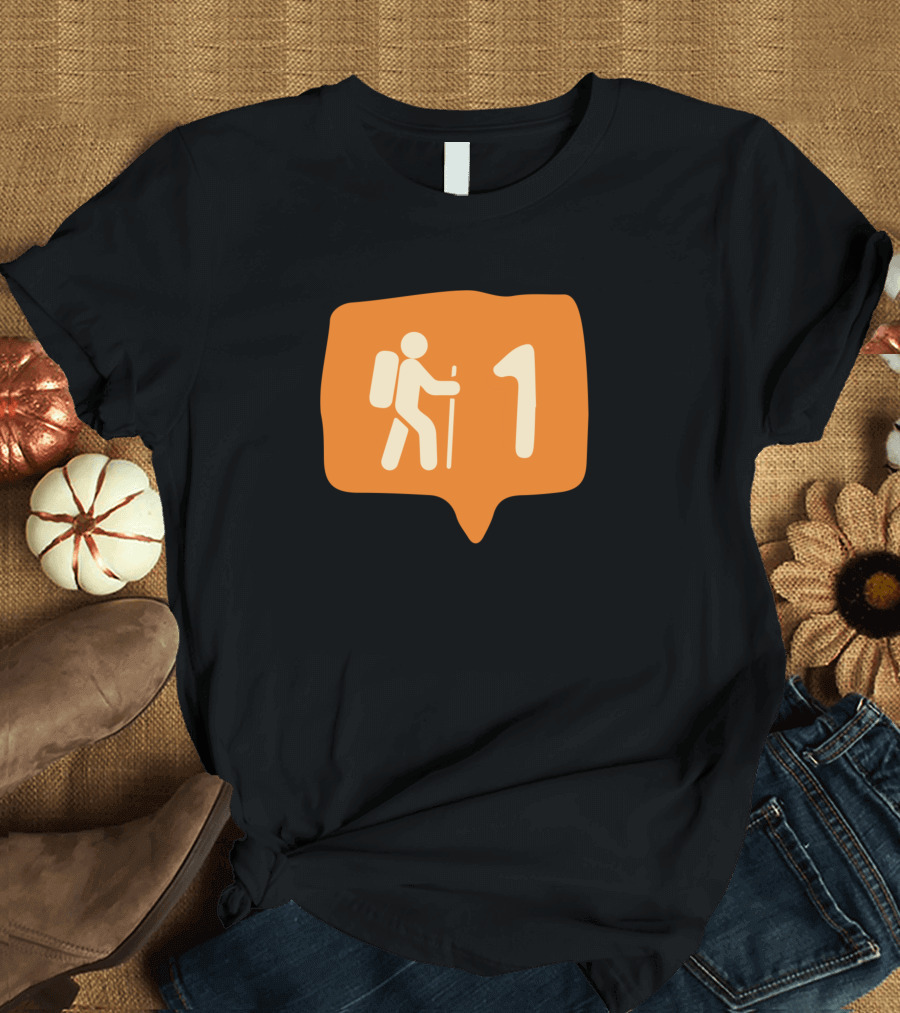 Hiking Notification Symbol with Backpack and Pole T-Shirt