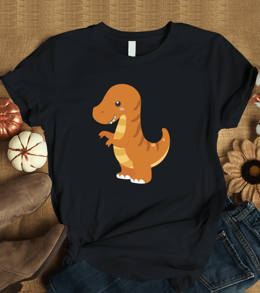Orange Tyrannosaurus Rex Cartoon T-Shirt