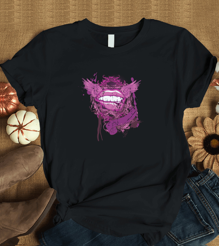 Unicorn Smile Winged Lips Artistic Pink T-Shirt