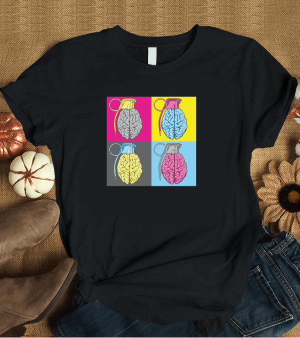T-Shirt: Brain War Pop Art Grenade Brain Quadrant T-Shirt Brain War Pop Art Grenade Brain Quadrant T-Shirt