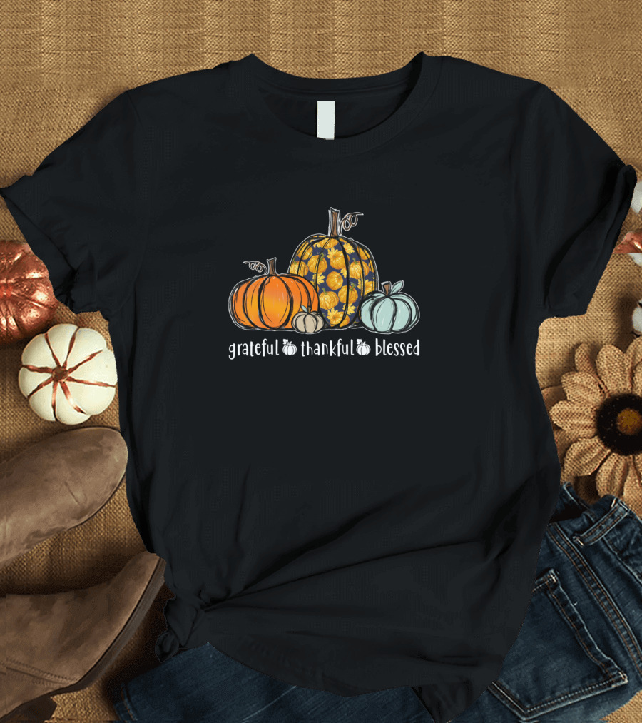 Grateful Thankful Blessed Pumpkin Teacher Fall Harvest T-Shirt