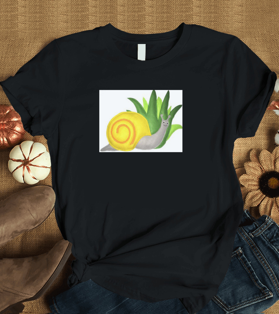 Keong Mas Yellow Snail with Green Leaves T-Shirt